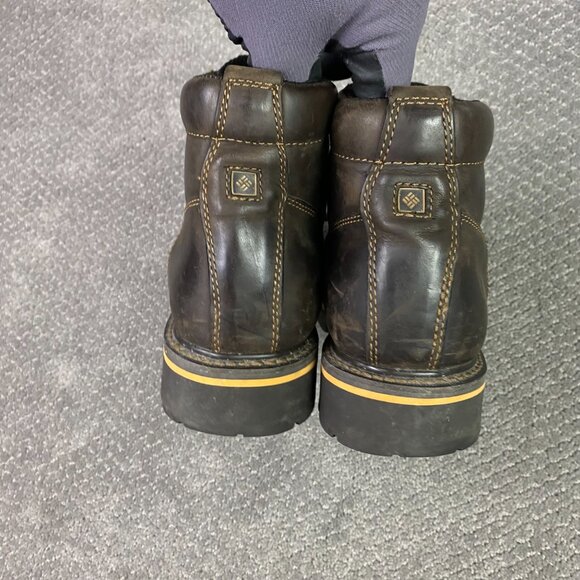 Columbia Hard Rock Mid Leather Boots Men's 9 Brown Hiking Work Lace Up Chunky - Picture 8 of 16